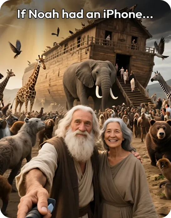 AI-generated ad imagining Noah with an iPhone