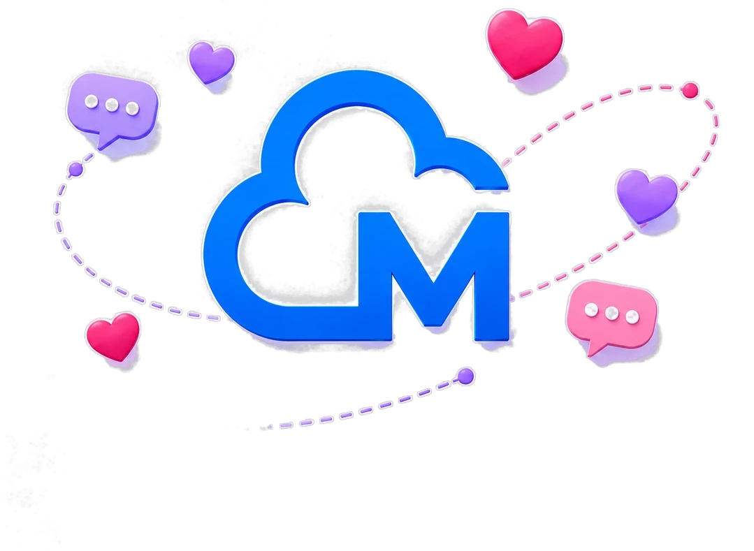 Moloco logo surrounded by 3D hearts and chat bubbles, representing a dating app campaign