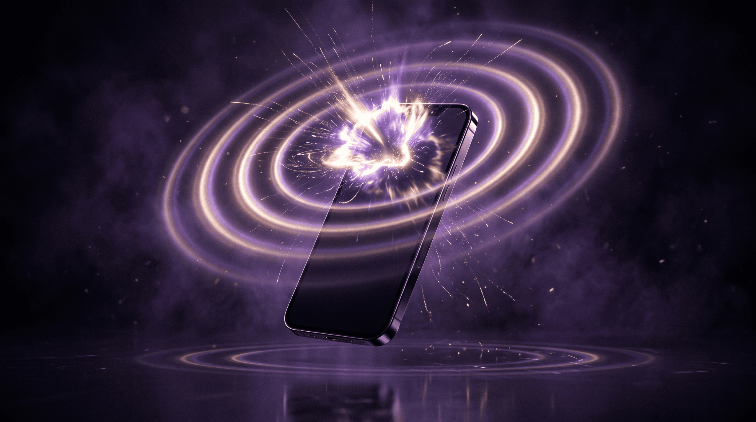 Abstract glowing notification burst rippling from a smartphone screen, representing mobile app push notification strategy